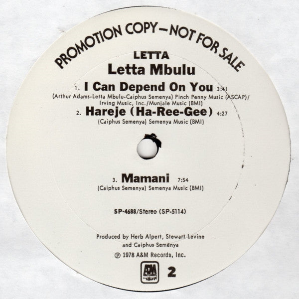 Letta Mbulu : Letta (LP, Album, Promo, Mon)