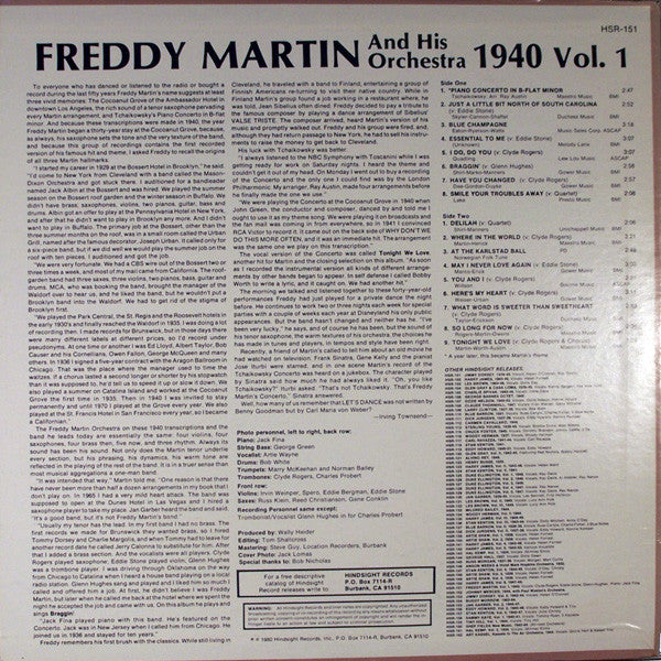Freddy Martin And His Orchestra : The Uncollected Freddy Martin, Vol. 1, 1940 (LP, Album, Mono)