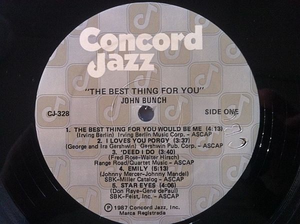 The John Bunch Trio : The Best Thing For You (LP, Album)