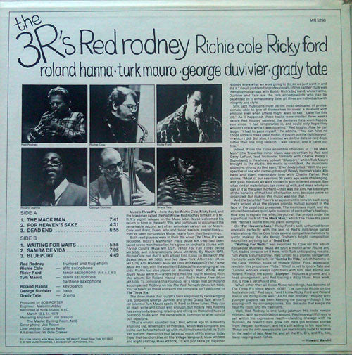 Red Rodney / Richie Cole / Ricky Ford : The 3 R's (LP, Album)