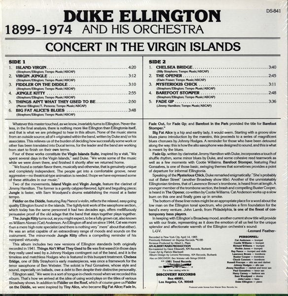 Duke Ellington And His Orchestra : Concert In The Virgin Islands (LP, Album, RE, RM)