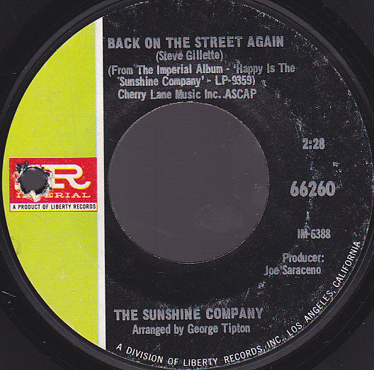 The Sunshine Company : Back On The Street Again (7")
