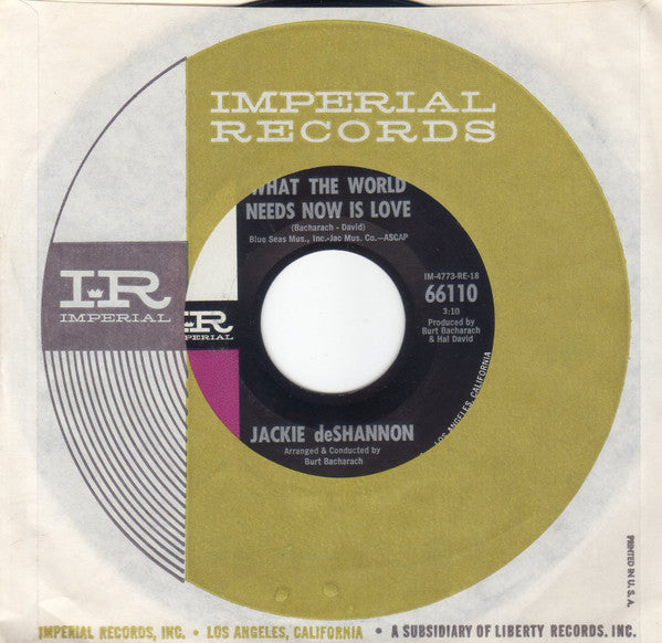 Jackie DeShannon : What The World Needs Now Is Love (7", Single, Styrene)