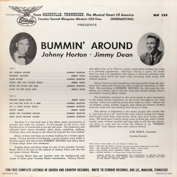 Jimmy Dean / Johnny Horton : Bummin' Around (LP, Comp, Mono)