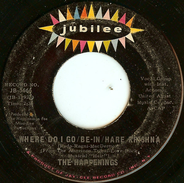The Happenings : Where Do I Go / Be-In / Hare Krishna (7")