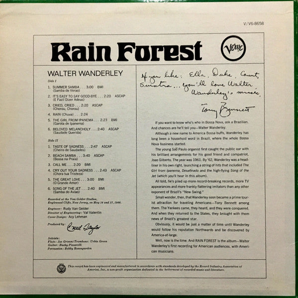 Walter Wanderley : Rain Forest (LP, Album, Mono)