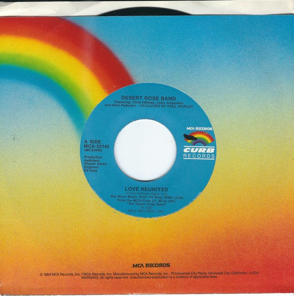 Desert Rose Band Featuring Chris Hillman, John Jorgenson & Herb Pedersen : Love Reunited (7", Single, Pin)