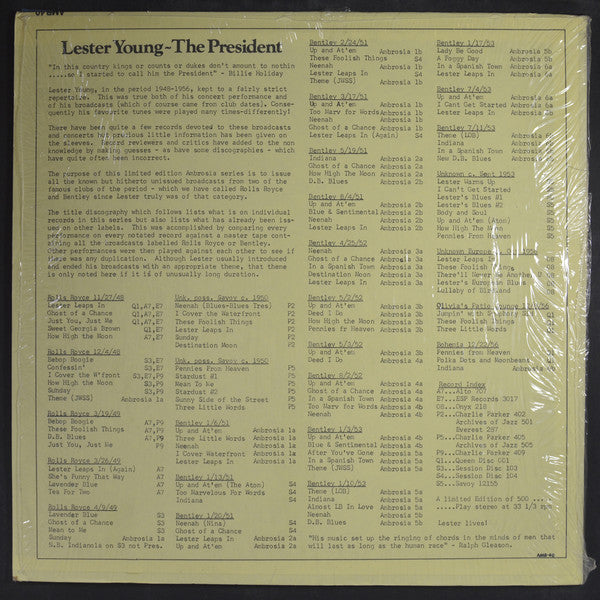 Lester Young : The President Volume Four Of Six (LP, Album, Mono)