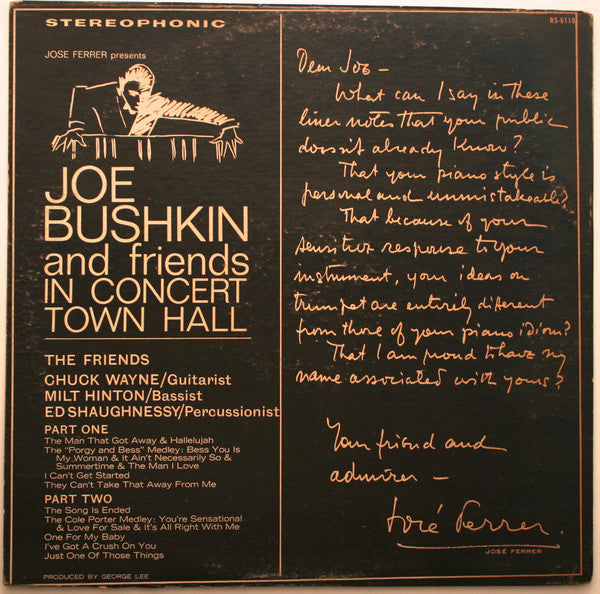 Joe Bushkin : Joe Bushkin In Concert, Town Hall (LP, Album)