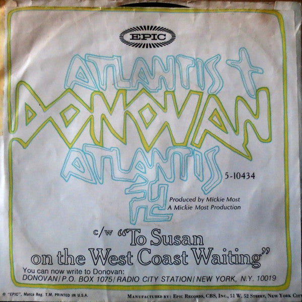 Donovan : To Susan On The West Coast Waiting / Atlantis (7", Single, Mono, Styrene, Ter)