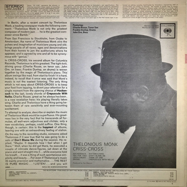 Thelonious Monk : Criss-Cross (LP, Album)