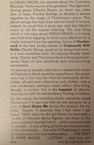 Thelonious Monk : Criss-Cross (LP, Album)