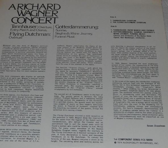 Richard Wagner, Carl Bamberger, Baden State Opera : A Richard Wagner Concert (LP)