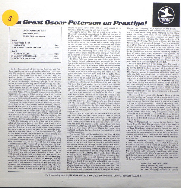 Oscar Peterson : The Great Oscar Peterson On Prestige! (LP, Album)