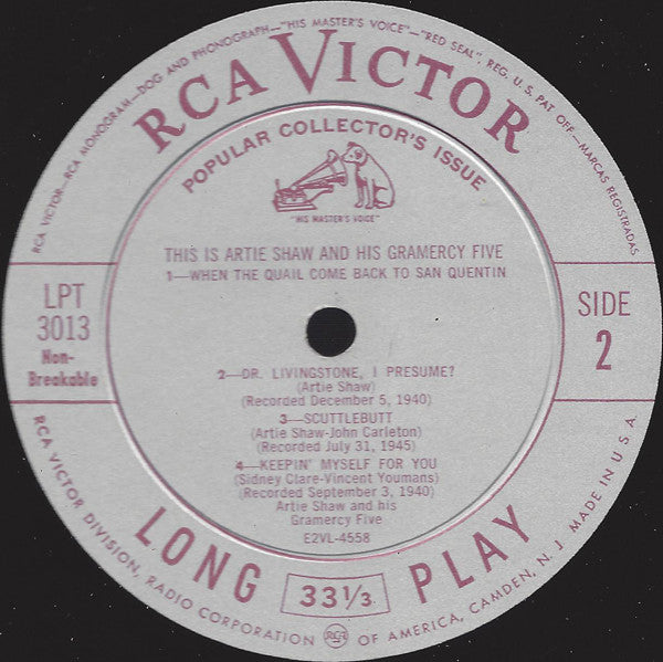 Artie Shaw And His Gramercy Five : This Is Artie Shaw And His Gramercy Five (10", Album, Comp, Mono)
