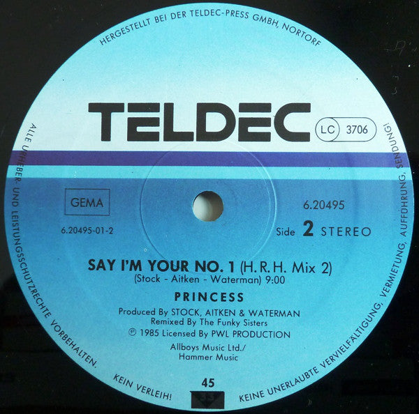 Princess : Say I'm Your No. 1 (12", Maxi)