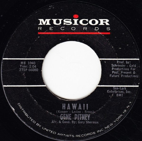 Gene Pitney : It Hurts To Be In Love / Hawaii (7", Single, Styrene)