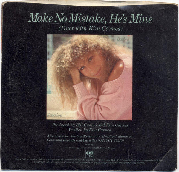 Barbra Streisand Duet With Kim Carnes : Make No Mistake, He's Mine (7", Single, Promo)