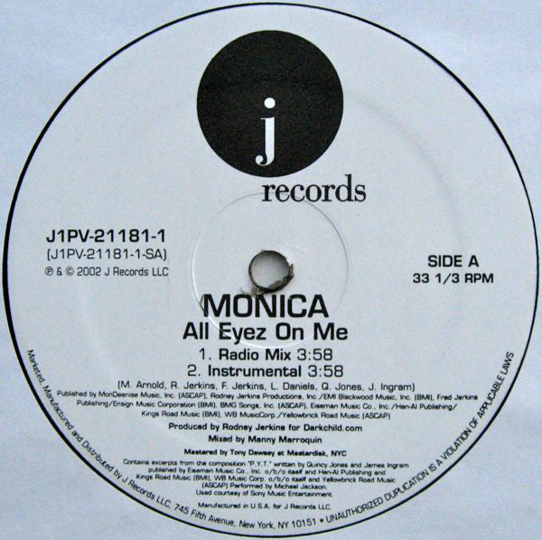 Monica : All Eyez On Me (12", Promo)