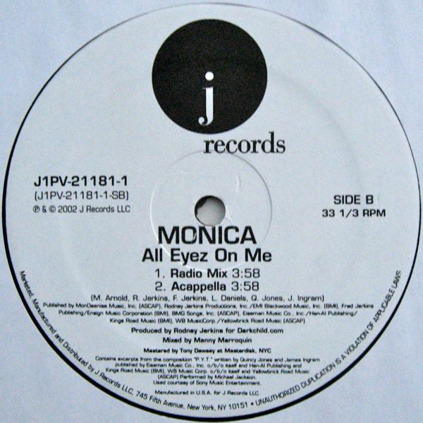 Monica : All Eyez On Me (12", Promo)