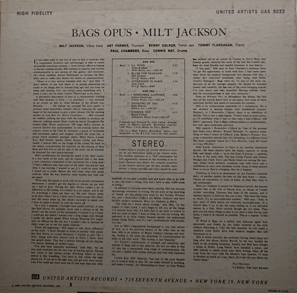 Milt Jackson : Bags' Opus (LP, Album, RE)