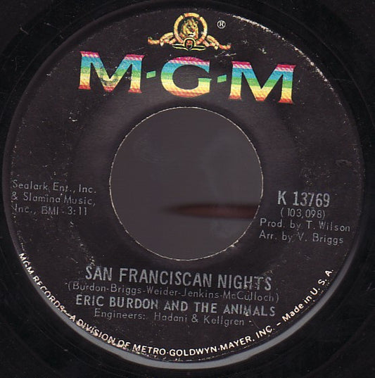 Eric Burdon And The Animals* : San Franciscan Nights / Good Times (7", Single)