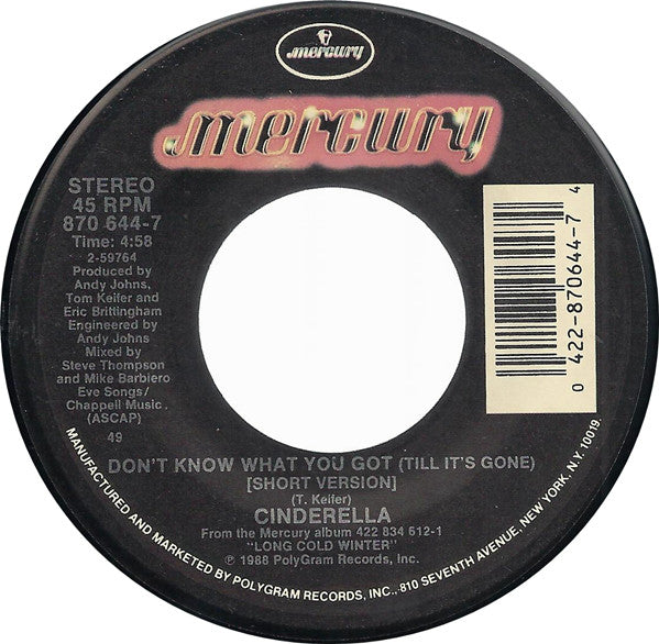 Cinderella (3) : Don't Know What You Got (Till It's Gone) (7", Single, 49)