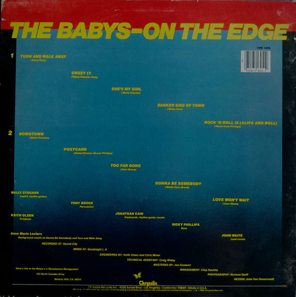The Babys : On The Edge (LP, Album, Club, CRC)