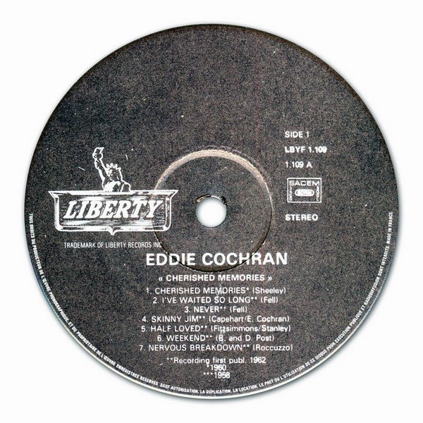 Eddie Cochran : Cherished Memories (LP, Album, Mono, RE)