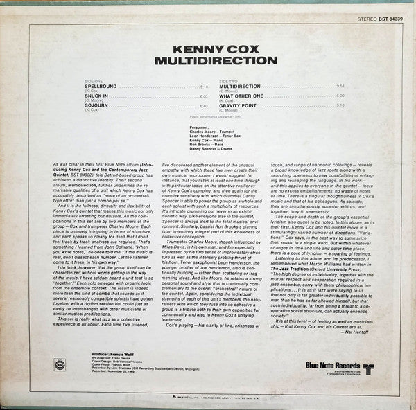 Kenny Cox And The Contemporary Jazz Quintet (2) : Multidirection (LP, Album)