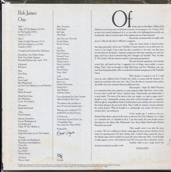 Bob James : One (LP, Album, Pit)