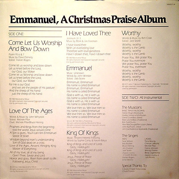 Maranatha! Singers* & Praise Strings : Emmanuel, A Christmas Praise Album (LP, Album)