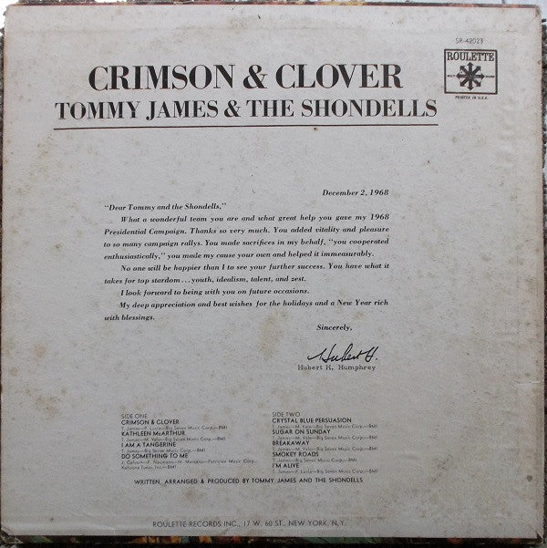 Tommy James & The Shondells : Crimson & Clover (LP, Album, Ter)