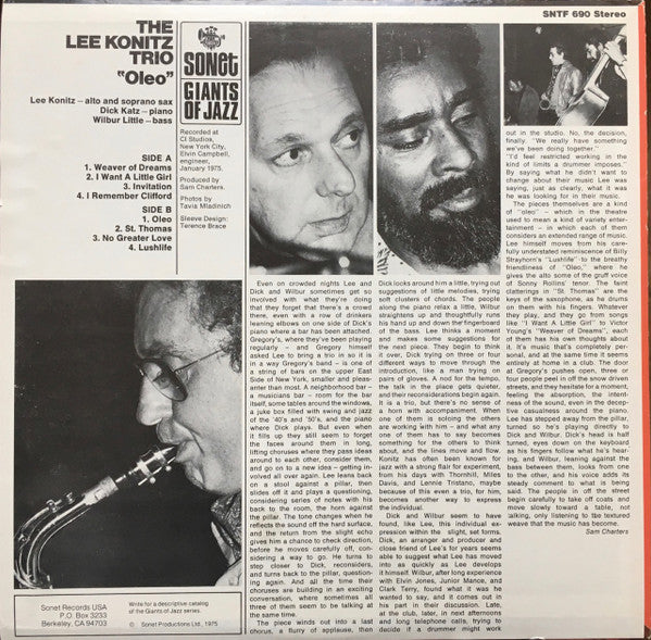 The Lee Konitz Trio : Oleo (LP, Album)