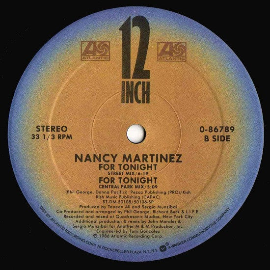 Nancy Martinez : For Tonight (12", Single, SP)