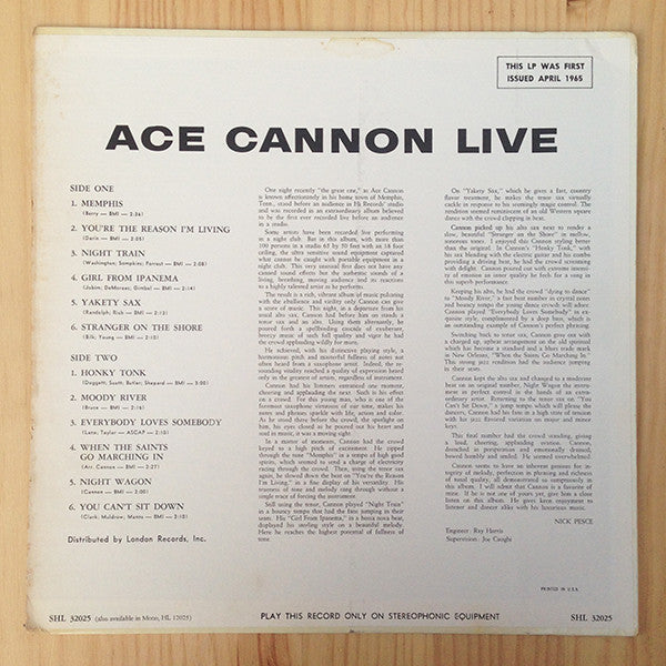 Ace Cannon : Live (LP, ARC)