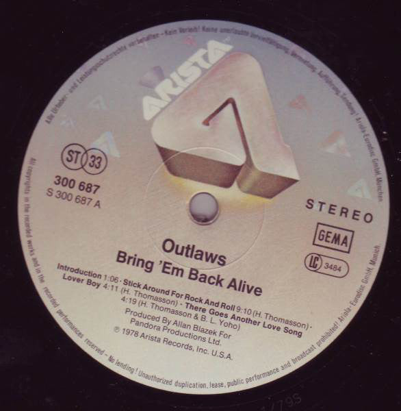 The Outlaws* : Bring It Back Alive (2xLP, Album, RE, Cre)