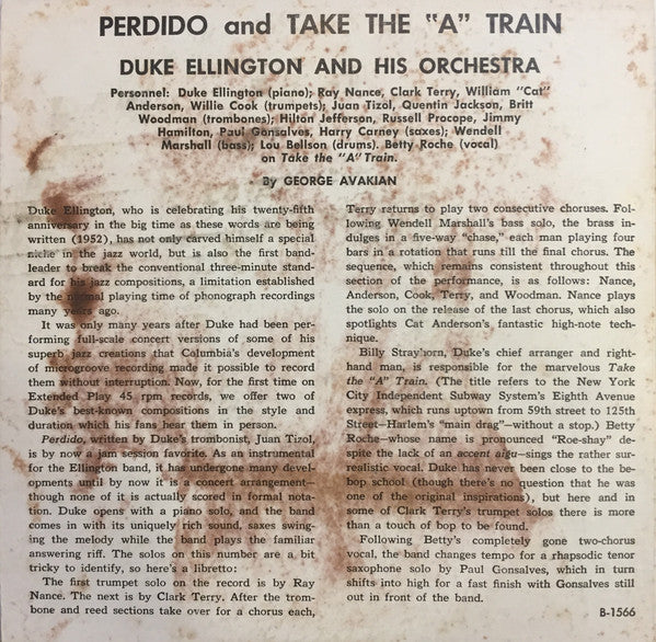 Duke Ellington And His Orchestra : Perdido / Take The "A" Train (7", EP, Styrene)