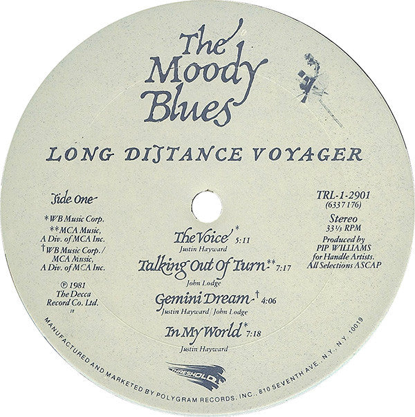The Moody Blues : Long Distance Voyager (LP, Album, Club)