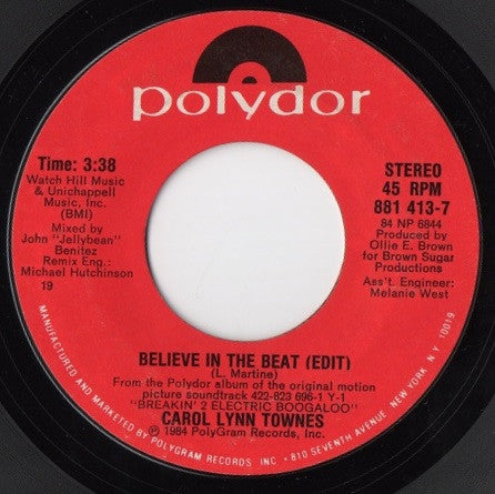 Carol Lynn Townes / Ollie E. Brown* : Believe In The Beat / E. Latin Boogie (7", Single)