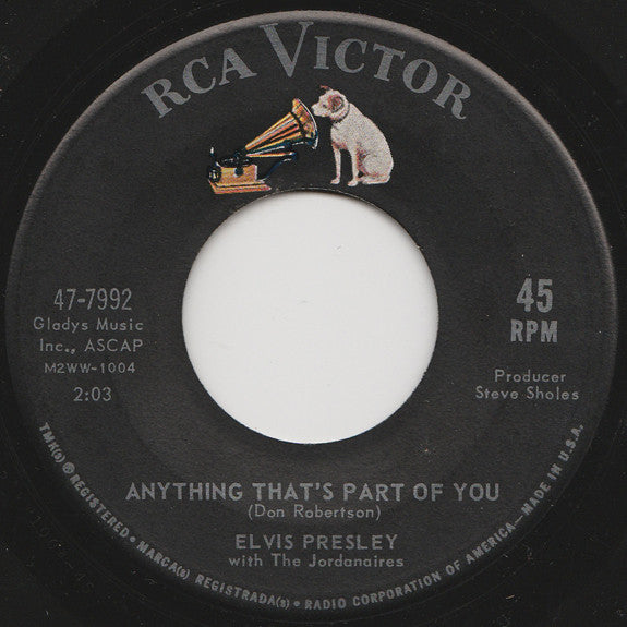 Elvis Presley With The Jordanaires : Good Luck Charm / Anything That's Part Of You (7", Single, Ind)