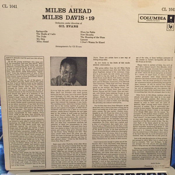 Miles Davis + 19, Gil Evans : Miles Ahead (LP, Album, Mono, Promo, Sai)