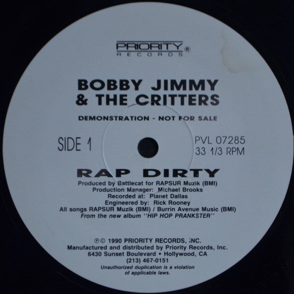 Bobby Jimmy & The Critters* : Rap Dirty (12", Maxi, Promo)