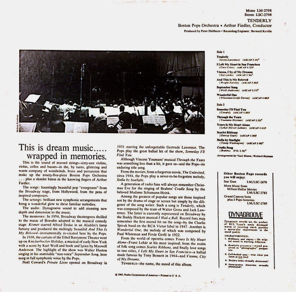 Boston Pops* / Arthur Fiedler : Tenderly (LP, Album, Mono)