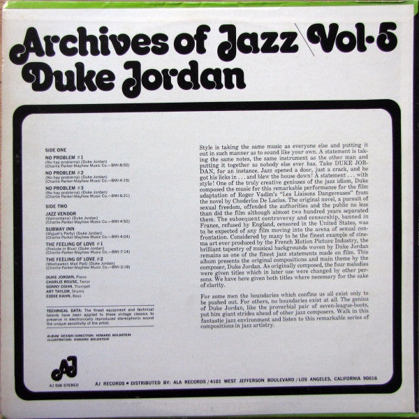Duke Jordan : Archives Of Jazz Vol.5 (LP, RP, Ora)