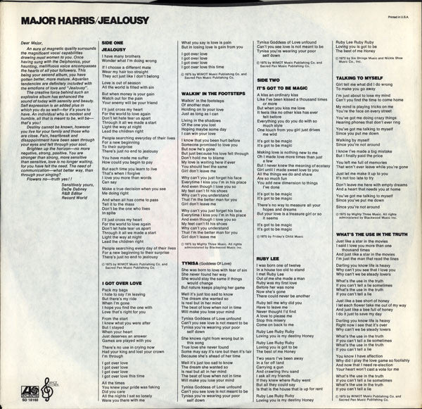 Major Harris : Jealousy (LP, Album, Ric)