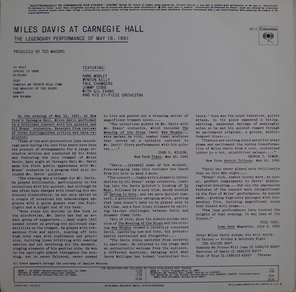 Miles Davis : Miles Davis At Carnegie Hall (LP, Album, RE, 180)