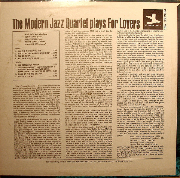 The Modern Jazz Quartet : Plays For Lovers (LP, Comp)