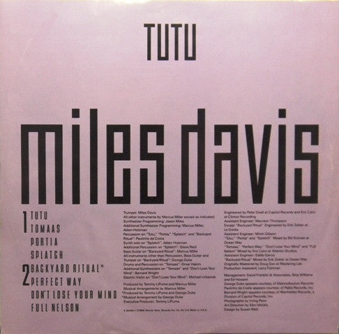 Miles Davis : Tutu (LP, Album, SRC)