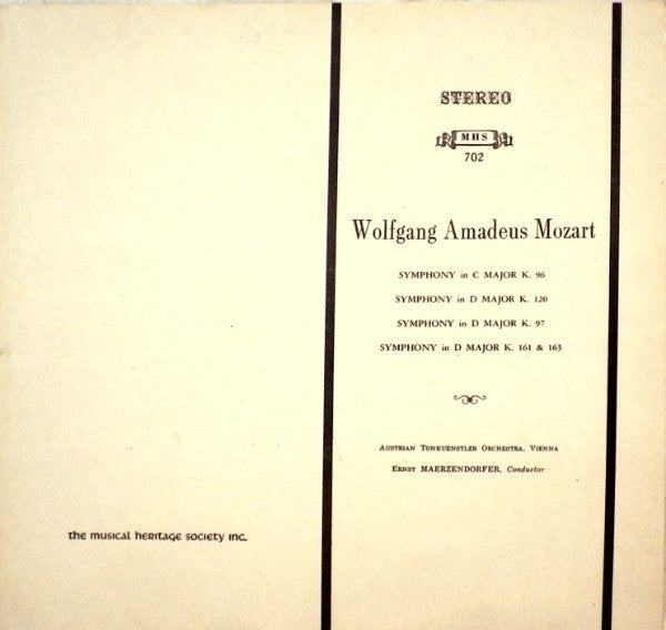 Wolfgang Amadeus Mozart /  Austrian Tonkuenstler Orchestra*, Ernst Maerzendorfer* : Symphonies: K. 96, K. 120, K. 97, K. 161 & 163 (LP)